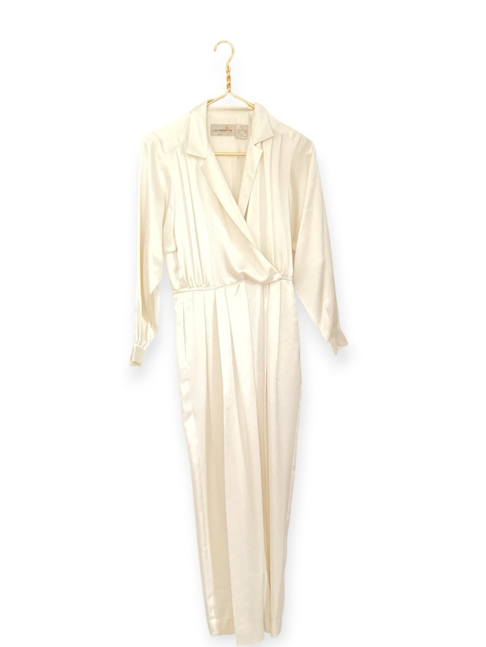 VTG 90s Liz Claiborne Collared Pants One Piece Cream White Jumpsuit Size 4